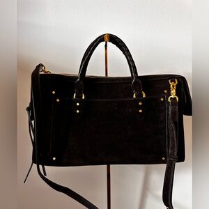 Madewell whipstitch satchel in rich brown suede